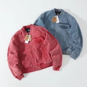 Stussy Washed Denim Bomber Jacket Vintage Streetwear Coat