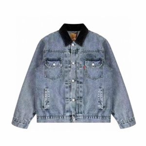Stussy Vintage Denim Jacket Black Collar Blue