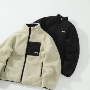 Stussy Reversible Sherpa Fleece Jacket Black Ivory