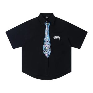 Stussy Black Short Sleeve Shirt with Graphic Tie