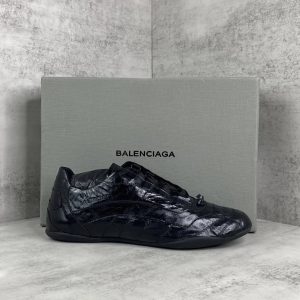 Balenciaga Black Croc Leather Low Top Sneakers