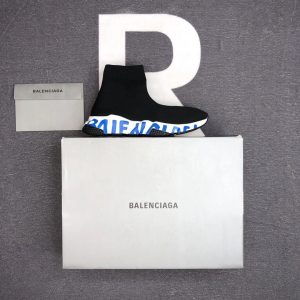 Balenciaga Black Sock Sneakers Blue Logo White Sole