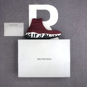 Balenciaga Speed Trainer Burgundy Knit Sock Sneakers