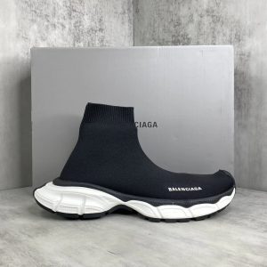 Balenciaga Black Knit Sock Sneakers White Sole