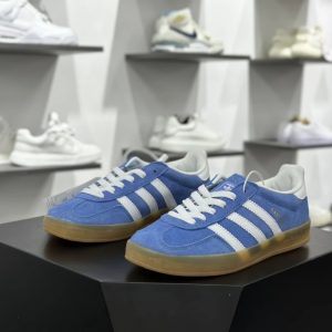 Adidas Blue Suede Three-Stripes Gum Sole Retro Sneakers