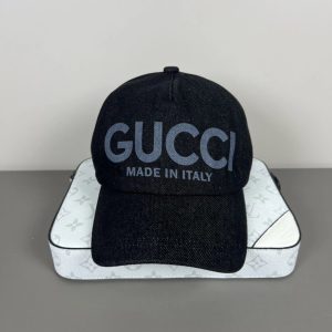 Gucci Black Denim Logo Baseball Cap Made in Italy