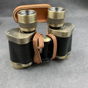 Vintage Brass Binoculars with Leather Case for Outdoor Use
