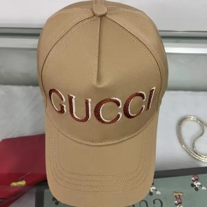 Gucci Beige Embroidered Logo Baseball Cap Hat