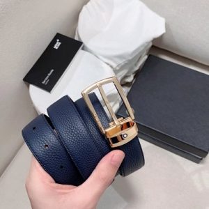 Montblanc Men’s Leather Belt Gold Buckle Luxury Accessory