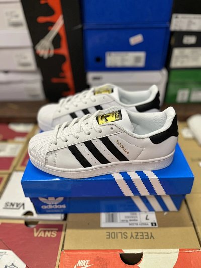 Adidas Superstar White Black Stripe Low Top Sneakers