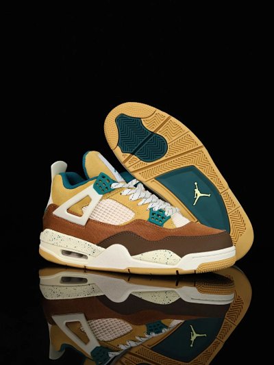 Nike Air Jordan 4 Retro Tan Brown Teal Shoes