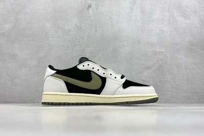 Nike Air Jordan 1 Low White Black Olive Shoes