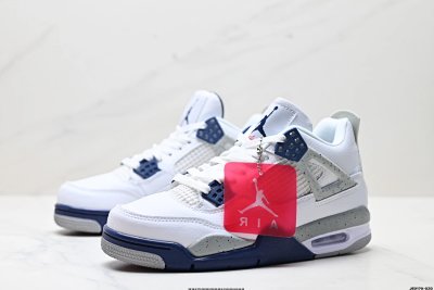Nike Air Jordan 4 Retro White Navy Grey Sneakers