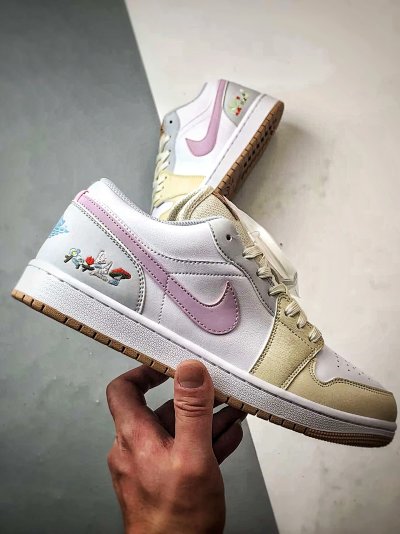 Nike Air Jordan 1 Low Pastel Pink Beige Floral Shoes
