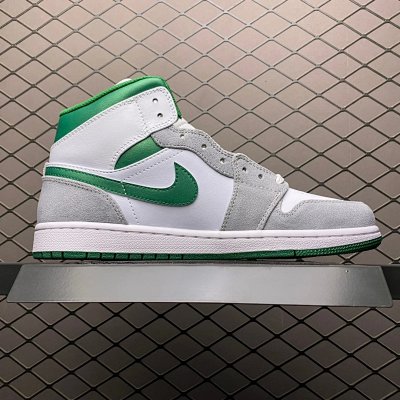 Nike Air Jordan 1 Mid Grey Green White Shoes