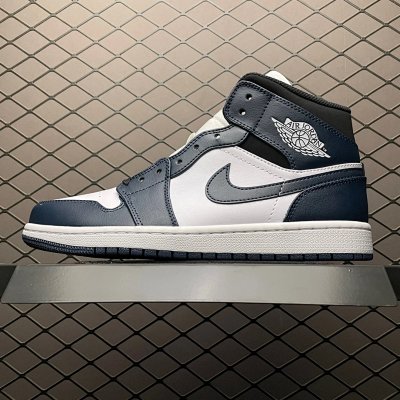 Nike Air Jordan 1 Mid Navy Grey Basketball Shoes