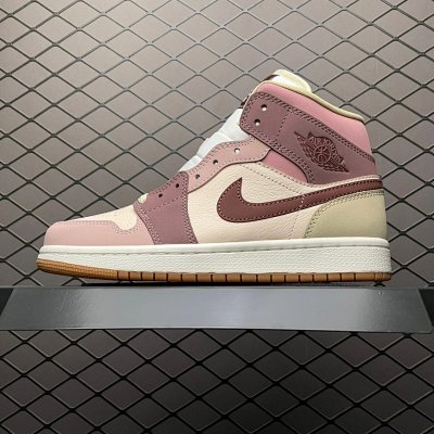 Nike Air Jordan 1 Mid Pink Cream Brown Shoes