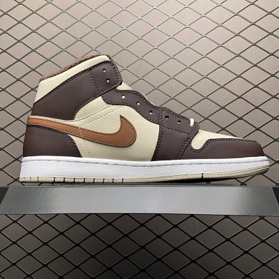 Nike Air Jordan 1 Mid Brown Cream Tan Shoes