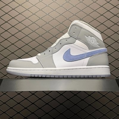 Nike Air Jordan 1 Mid Grey White Blue Sneakers