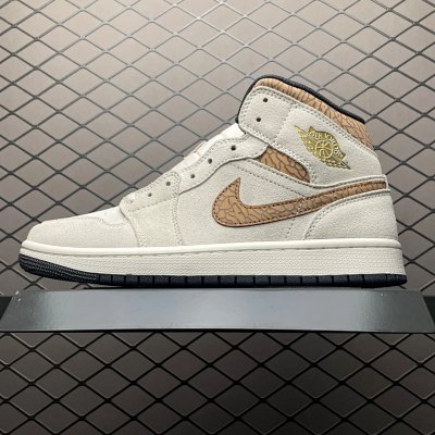 Nike Air Jordan 1 Mid Cream Snakeskin Shoes