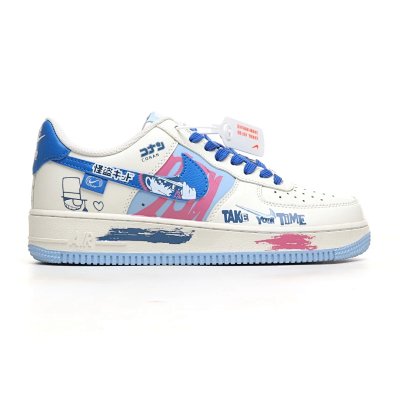 Nike Air Force 1 Low White Blue Graffiti Sneakers