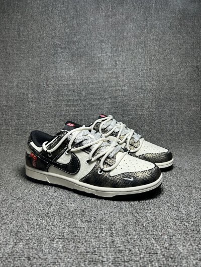 Nike Dunk Low Black White Rope Lace Sneakers