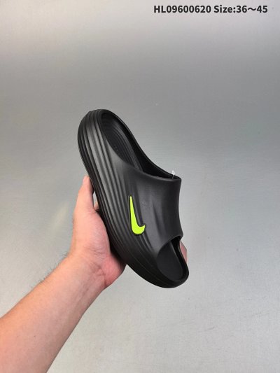 Nike Black Slide Sandals Green Swoosh Shoes