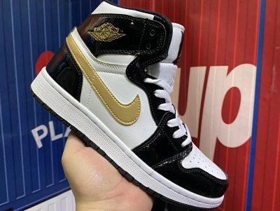 Nike Air Jordan 1 Mid Black White Gold Shoes