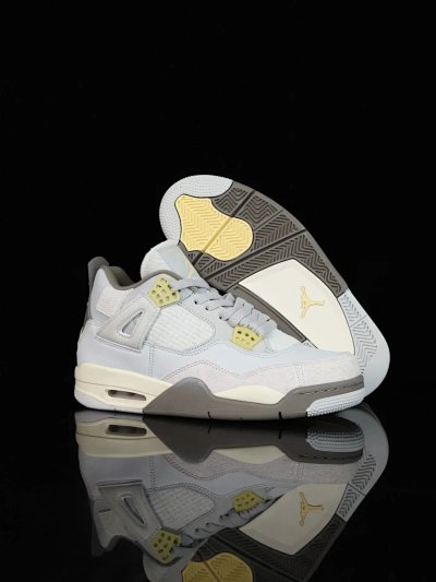 Air Jordan 4 Retro White Grey Yellow Basketball Shoes