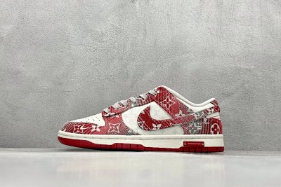 Nike Dunk Low Red White Pattern Casual Sneakers