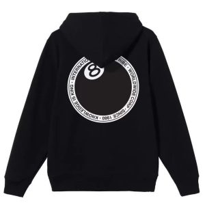 Stussy 8 Ball Black Pullover Hoodie Streetwear Sweatshirt