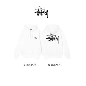 Stussy Logo White Pullover Hoodie Streetwear Unisex