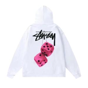 Stussy Pink Dice Graphic White Pullover Hoodie