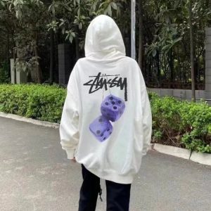 Stussy Purple Dice Graphic White Pullover Hoodie