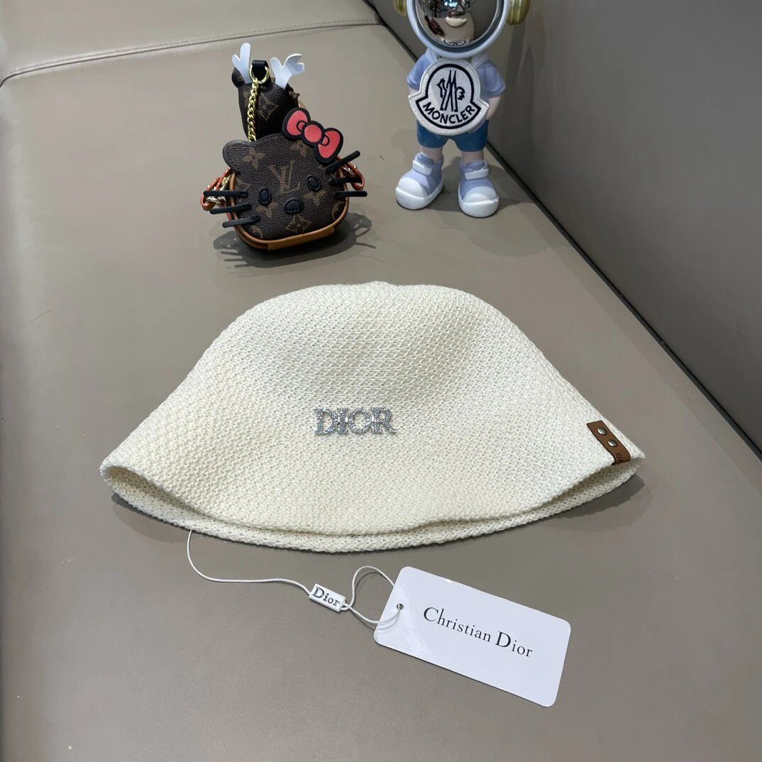 Dior White Knit Bucket Hat for Women