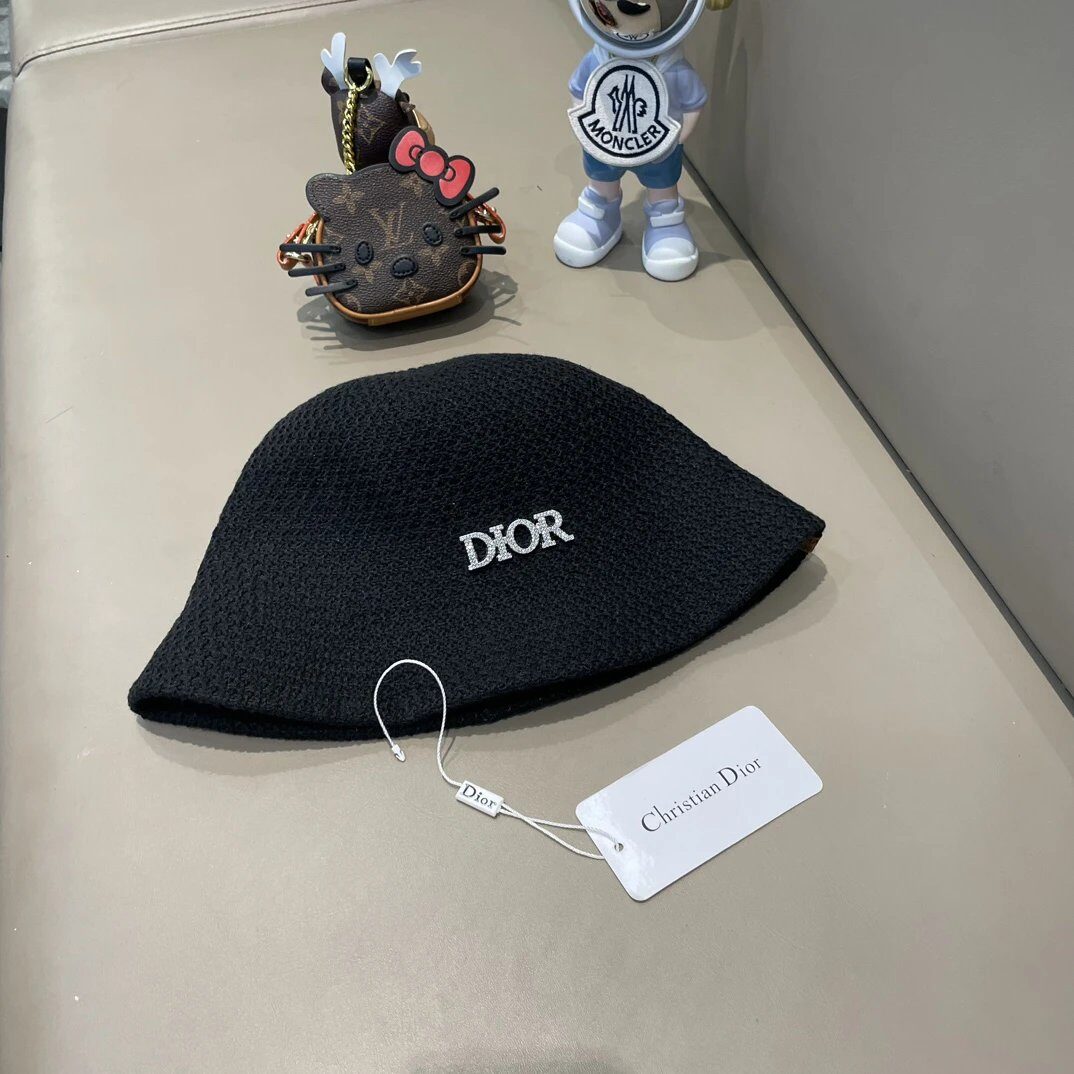 Dior Black Knit Bucket Hat Luxury Sun Cap