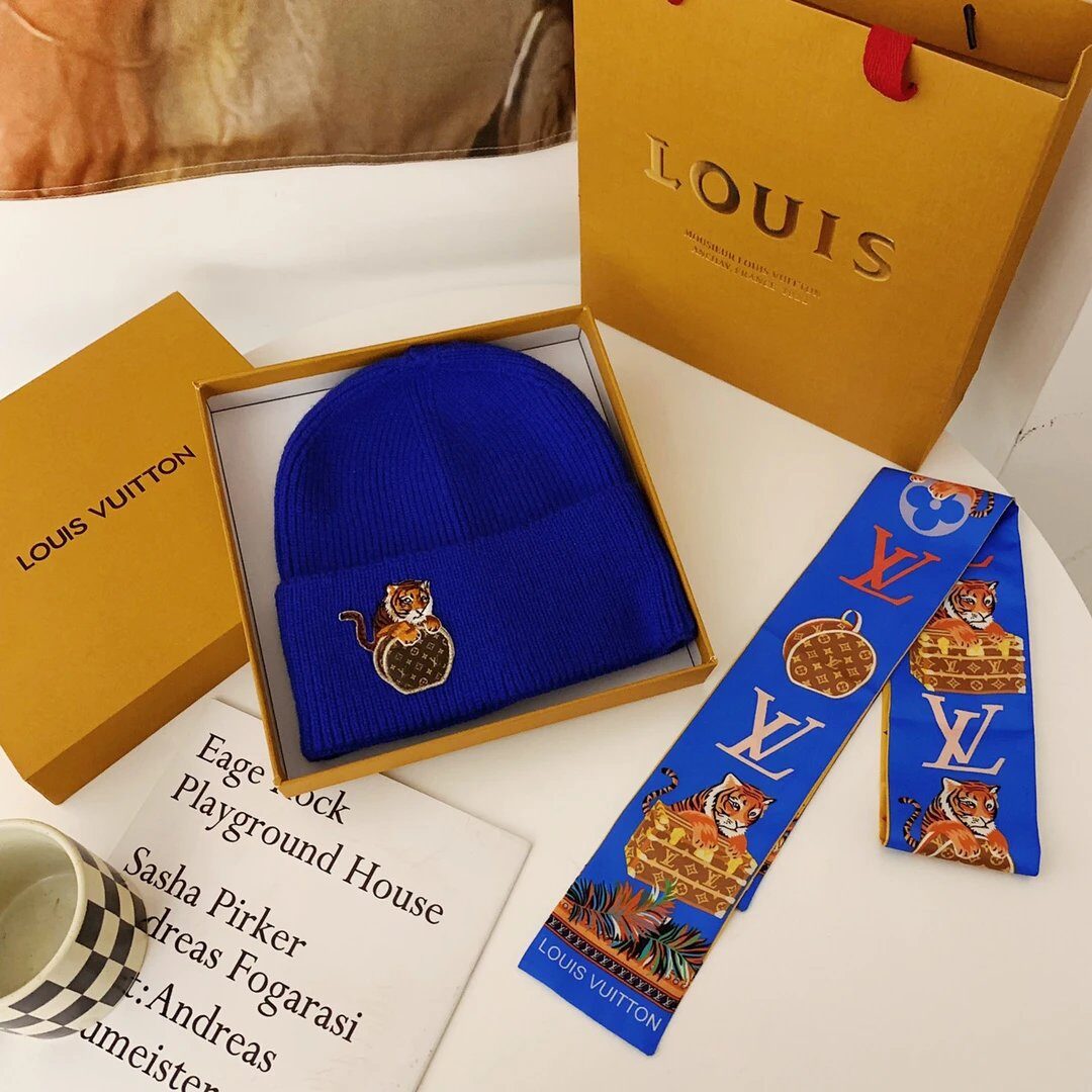 Louis Vuitton Blue Tiger Knit Beanie Hat