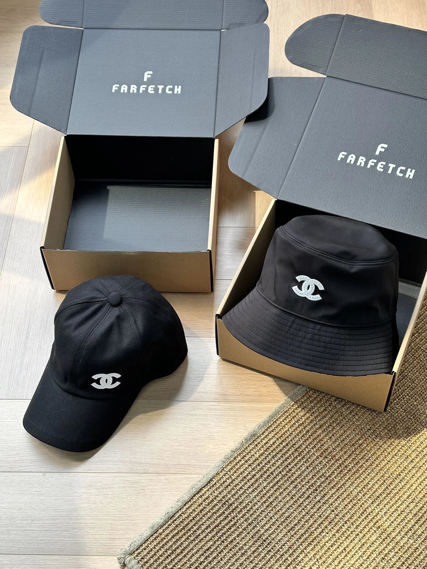 Chanel Black Baseball Cap and Bucket Hat Set