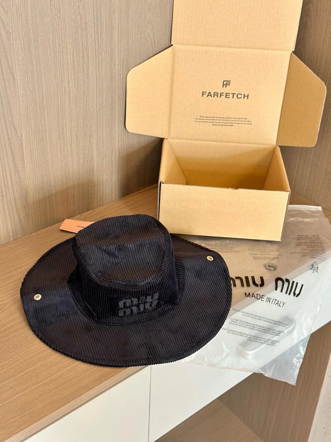 Miu Miu Black Wide Brim Cotton Sun Hat