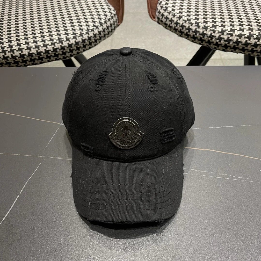 Moncler Black Distressed Logo Baseball Cap