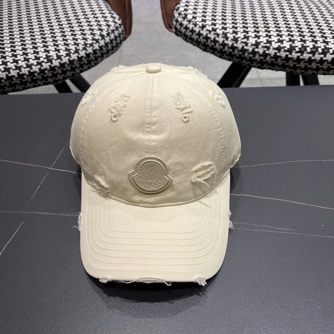 Moncler Beige Distressed Logo Baseball Cap Hat