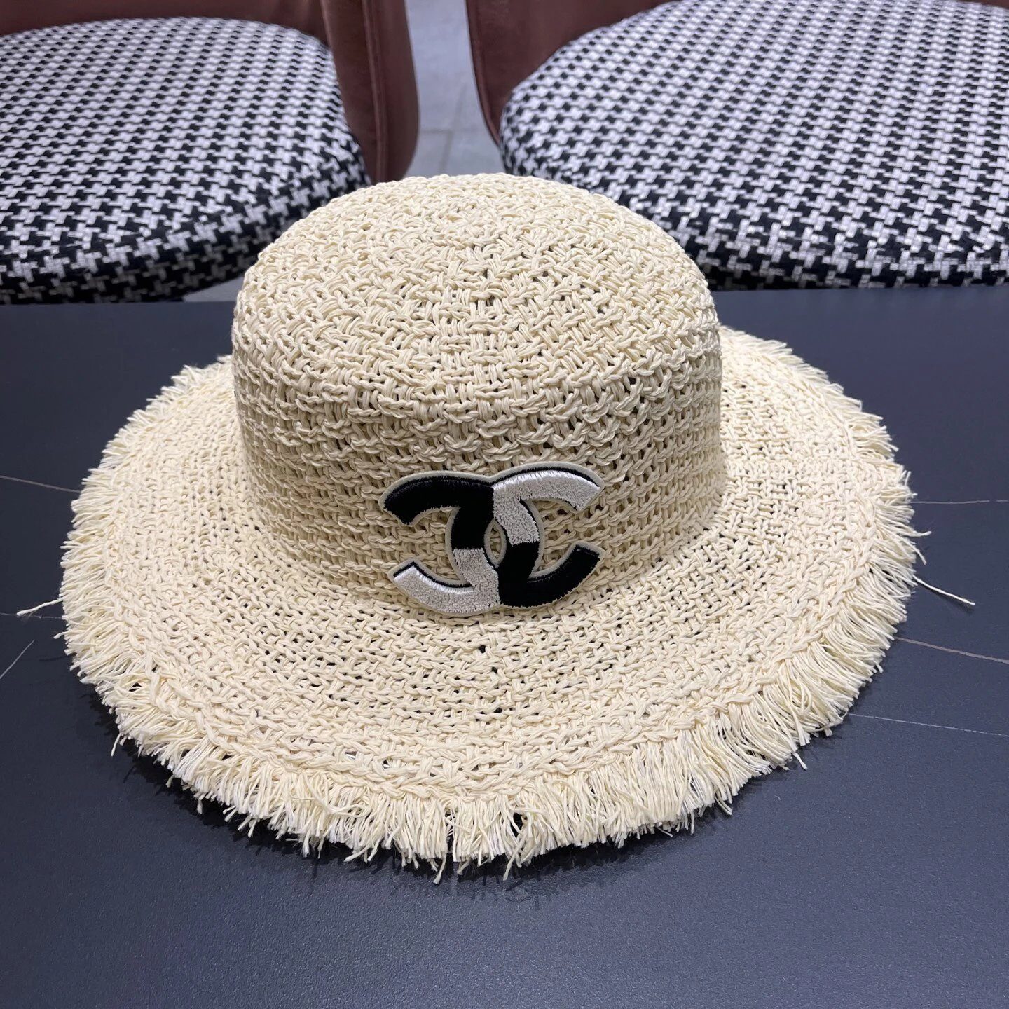Chanel Straw Fringe Bucket Hat Beige Summer Hats