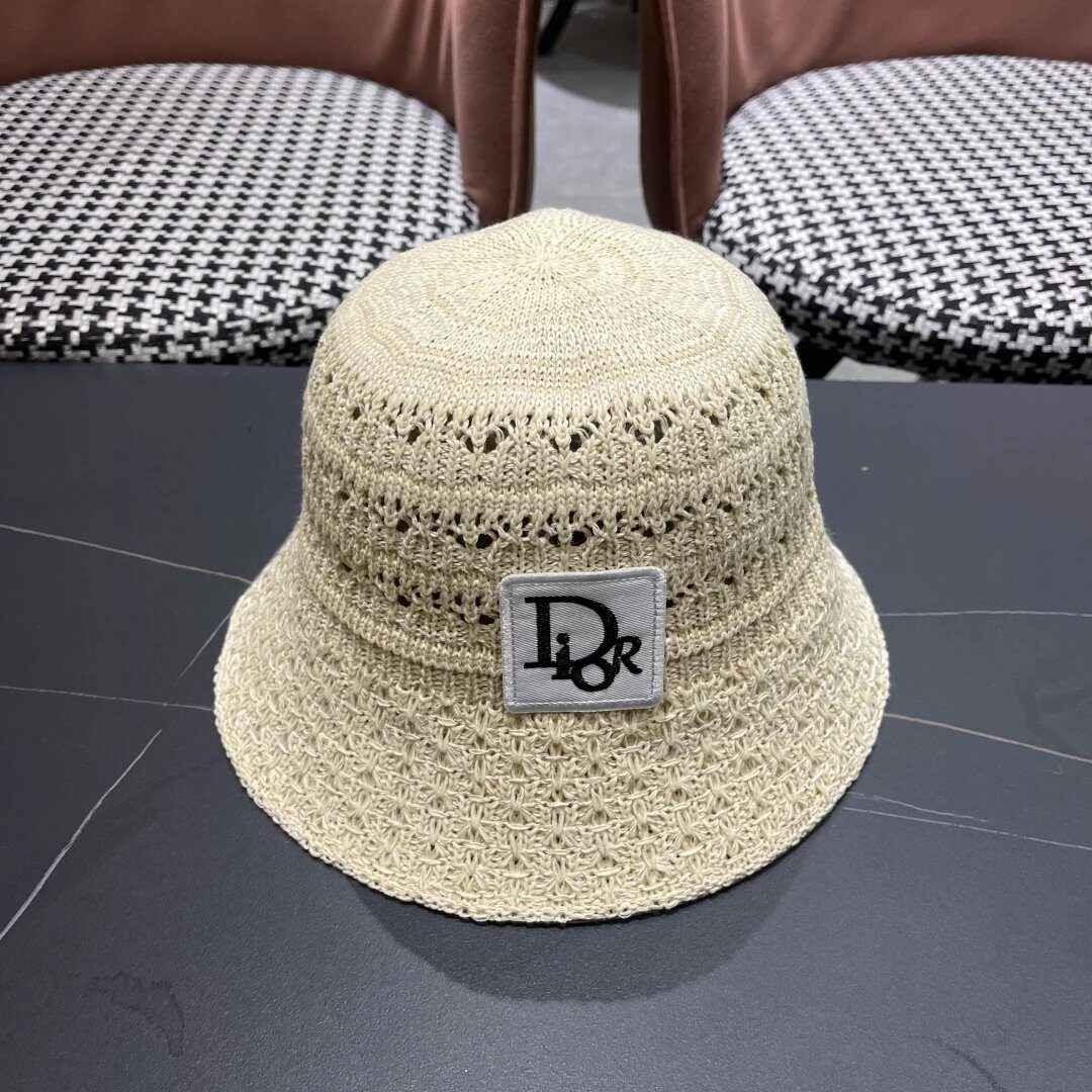 Dior Beige Woven Straw Bucket Hat Summer Cap