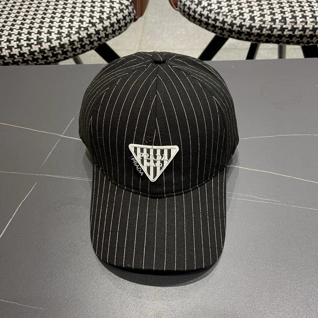 Prada Black Pinstripe Logo Baseball Cap