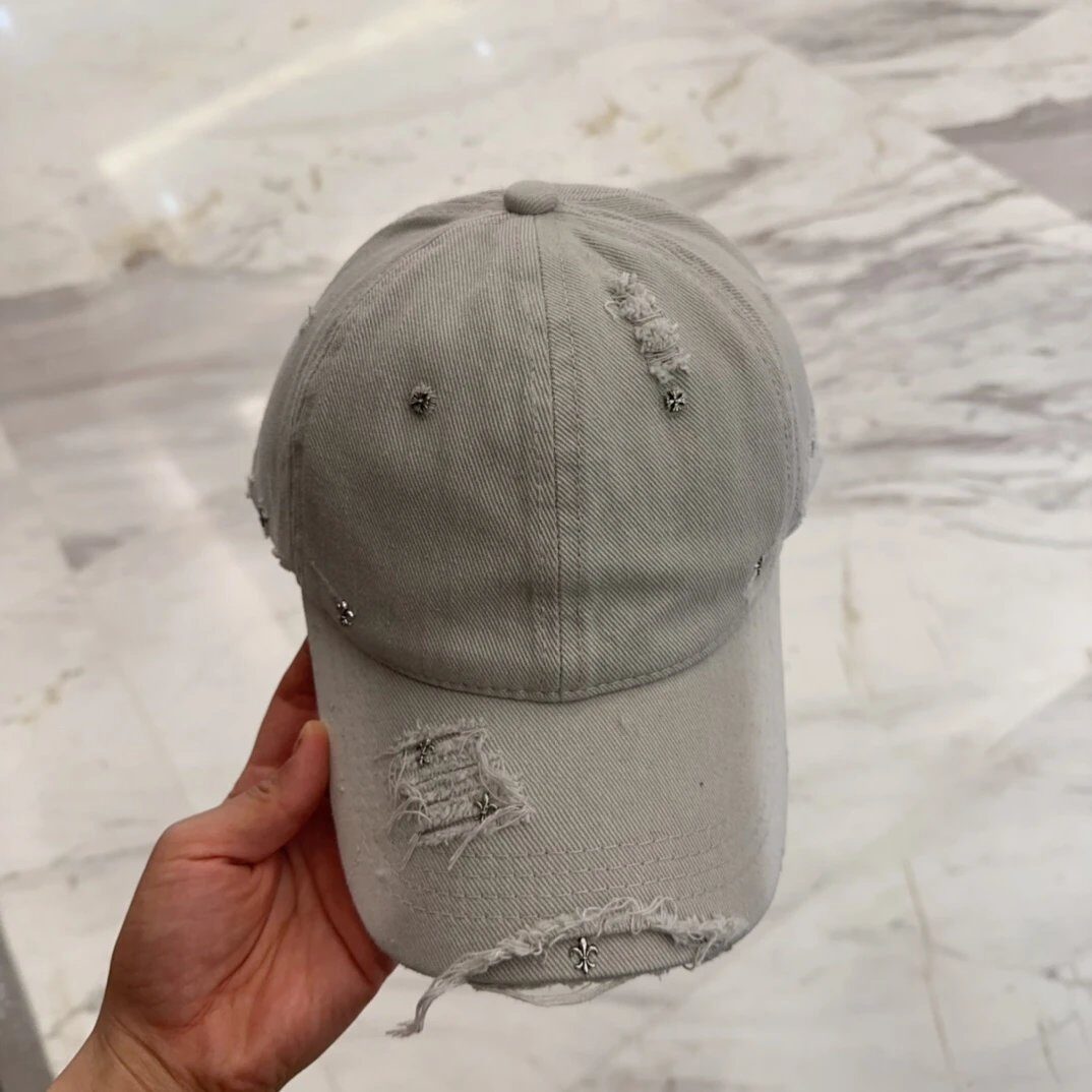 Other Distressed Gray Denim Baseball Cap Unisex Hat