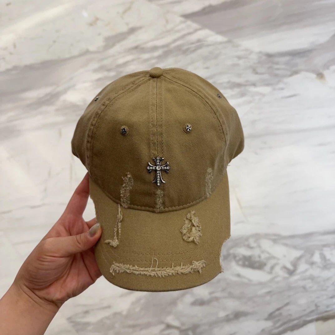 Other Distressed Khaki Cross Charm Baseball Cap Hat