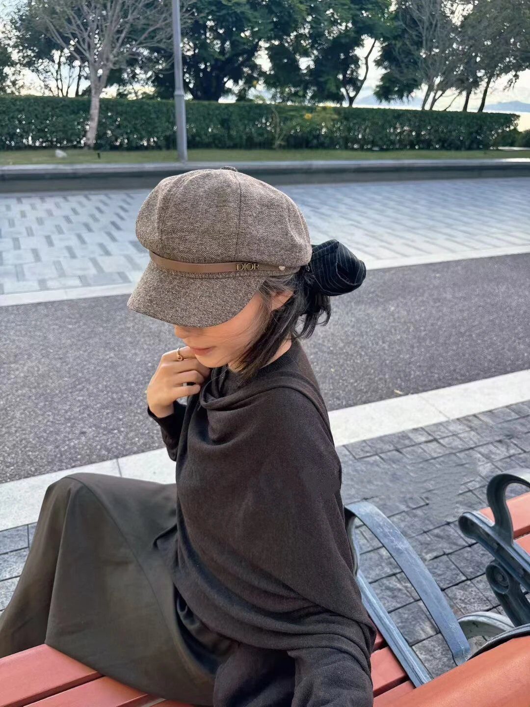 Dior Brown Tweed Newsboy Cap Womens Fashion Hat | Buy at OopBuy - Authentic Dior