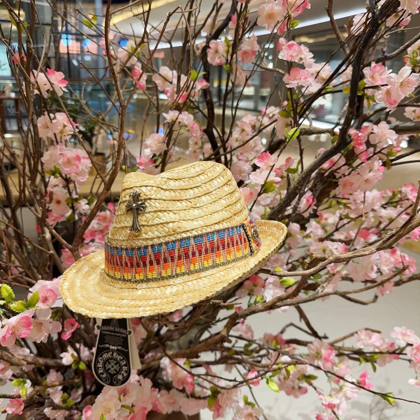 Other Boho Straw Fedora Hat Colorful Woven Band Summer Beach