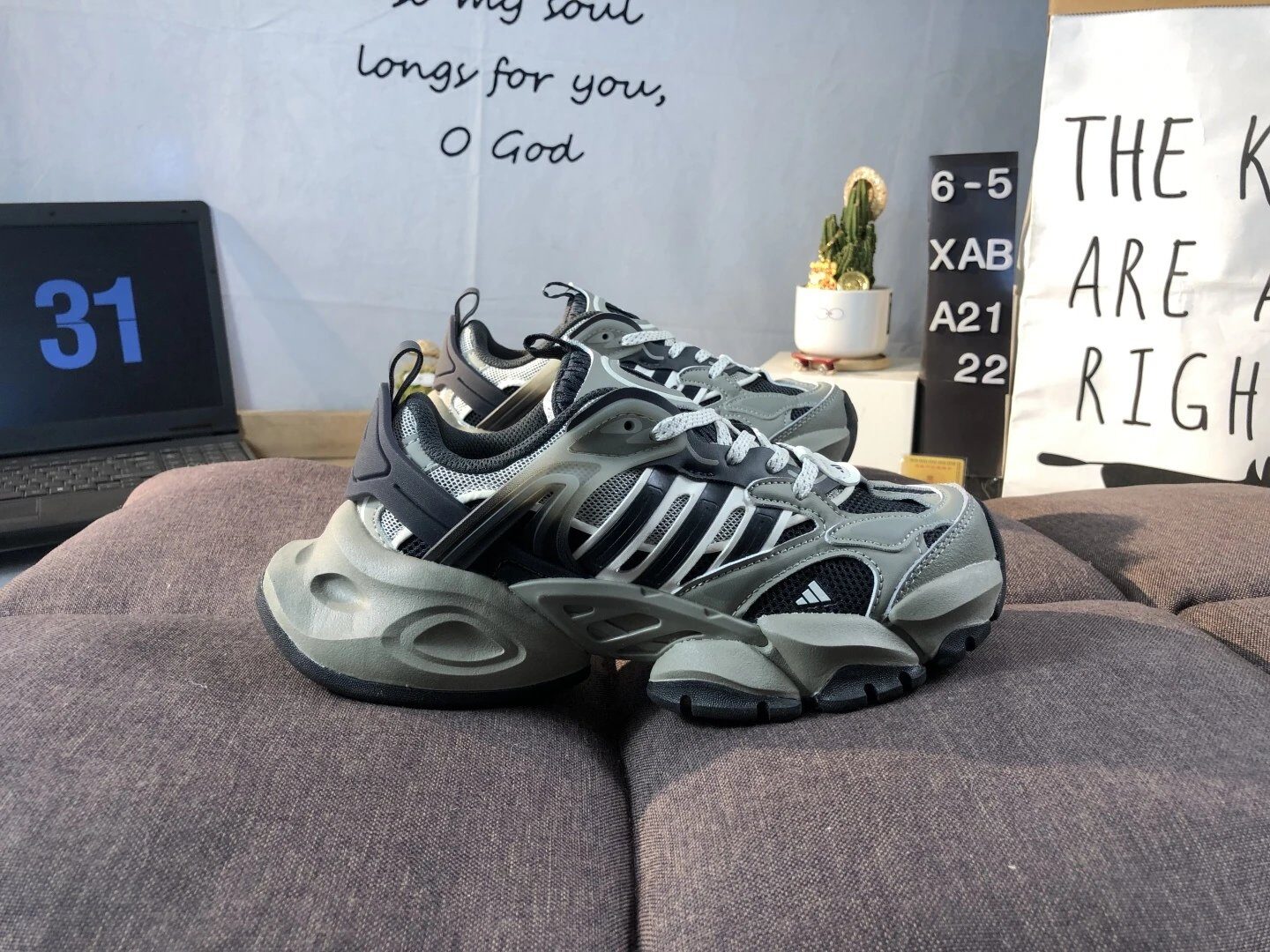 Adidas Originals Grey Chunky Running Sneakers Shoes