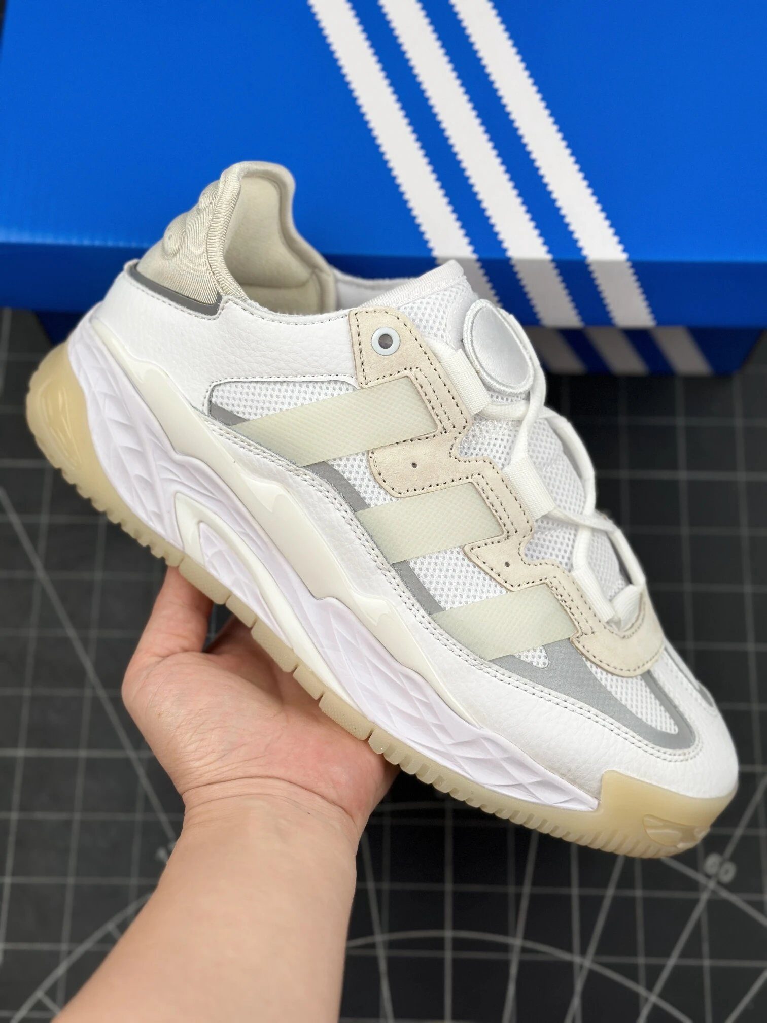 Adidas Ozelia White Beige Velcro Chunky Sneakers